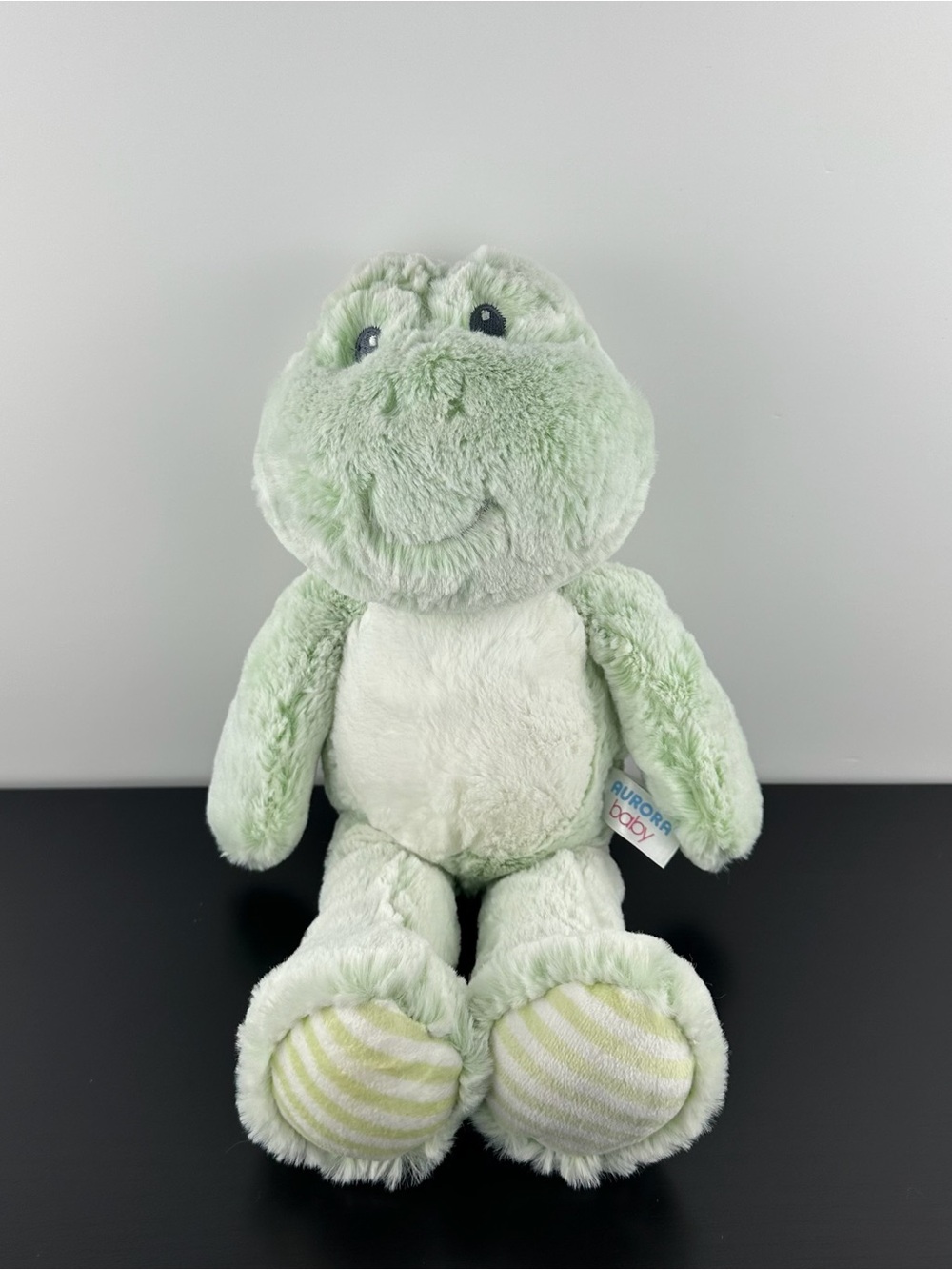 Aurora Baby Rare Green White Frog 13" Large Soft & Cuddly Plush Toad